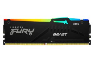 MEMORIA RAM KINGSTON DDR5 32GB, FRECUENCIA 5200 MHZ, FURY BEAST, RGB, NEGRO, PARA PC DE ESCRITORIO