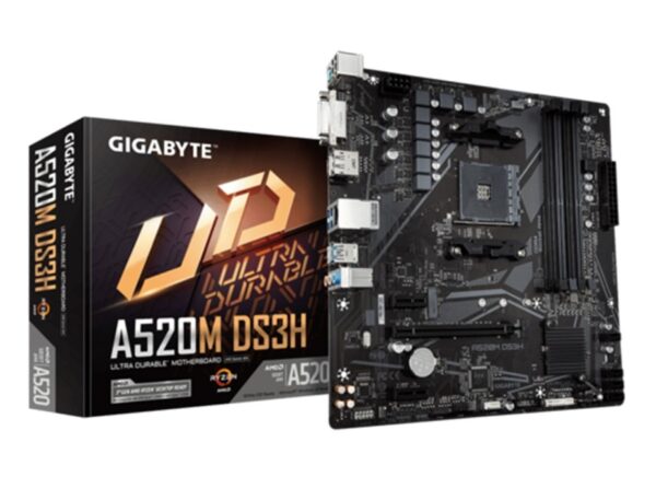 PLACA MADRE GIGABYTE A520M DS3H V2, PARA PROCESADORES AMD RYZEN AM4, 2 RANURAS DE MEMORIA DDR4 HASTA 64GB BUSS 4600 MHZ, G4000 5000 AM4 ( A520M DS3H V - Imagen 3