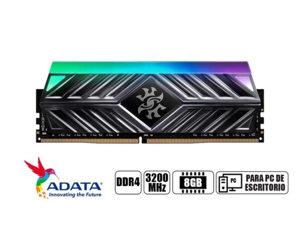 MEMORIA RAM XPG DDR4 8GB, FRECUENCIA 3200 MHZ, XPG SPECTRIX D41 BLACK RGB LED, PARA PC DE ESCRITORIO