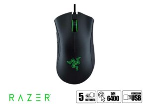 MOUSE RAZER DEATHADDER ESSENTIAL, GAMING, SENSOR HASTA 6,400 DPI, CON 5 BOTONES PROGRAMABLES, COEXION USB, NEGRO