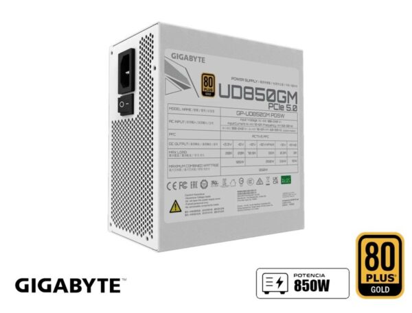 FUENTE DE PODER GIGABYTE 850W ATX,COLOR BLANCO GOLD 80 PLUS, MODULAR, (GP-UD850GM PG5W)