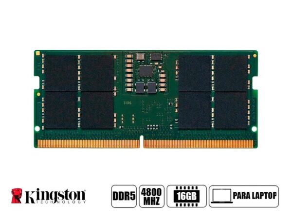 MEMORIA SODIMM KINGSTON DDR5 16GB, FRECUENCIA 4800 MHZ, PARA LAPTOP, COLOR VERDE