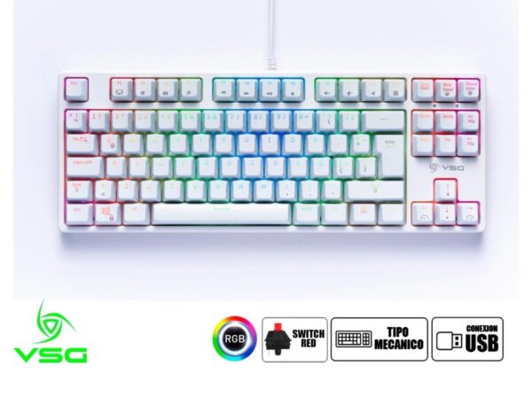 TECLADO VSG GAMER ALNITAK BLANCO 80% MECANICO, CON ILUMINACION RGB LED, SWITCH RED