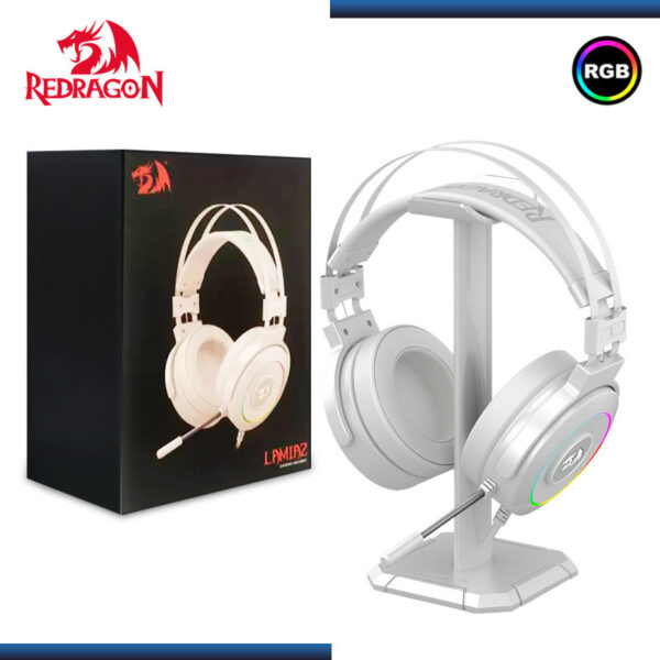 AUDIFONO REDRAGON LAMIA H320W RGB WHITE CON MICROFONO 7.1 VIRTUAL USB INCLUYE SOPORTE