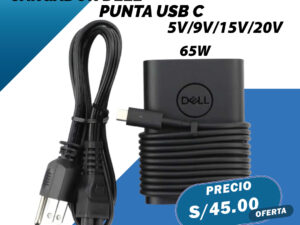 CARGADOR PARA LAPTOP DELL PUNTA USB C MULTI VOLT. 5V/9V/15V/20V-65W