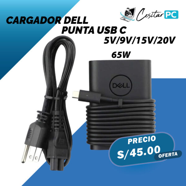 CARGADOR PARA LAPTOP DELL PUNTA USB C MULTI VOLT. 5V/9V/15V/20V-65W