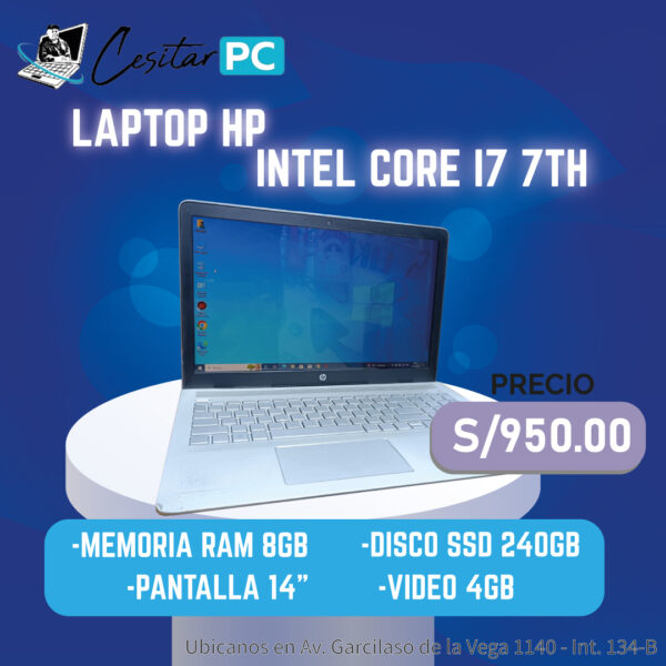 LAPTOP HP PROC. INTEL CORE I7 7TH GEN /RAM 8GB DDR4/SSD 240GB/PANTALLA 15.6"/VIDEO 4GB