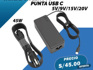 CARGADOR PARA LAPTOP LENOVO PUNTA USB C MULTI VOLT. 5V/9V/15V/20V-45W